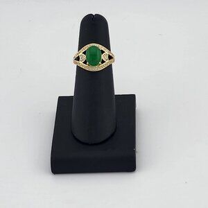 Whispers of Jade: Oval Stone with Brass & Side Hearts